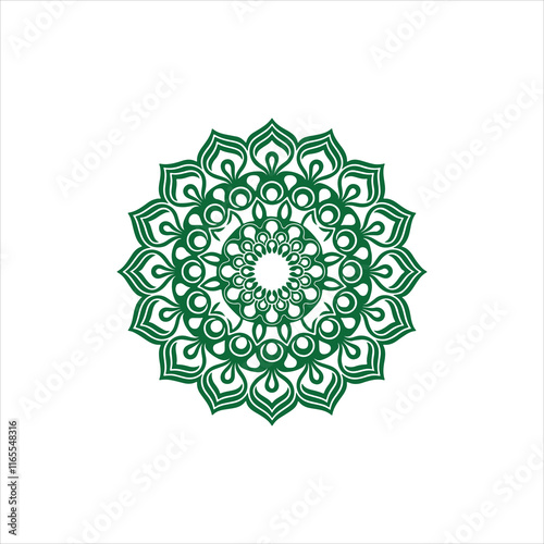 Top view of a ceramic plate showcasing a detailed floral mandala design in vibrant orange and teal colors, isolated on white background.