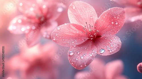 Close-up of delicate pink cherry blossoms in soft sunlight