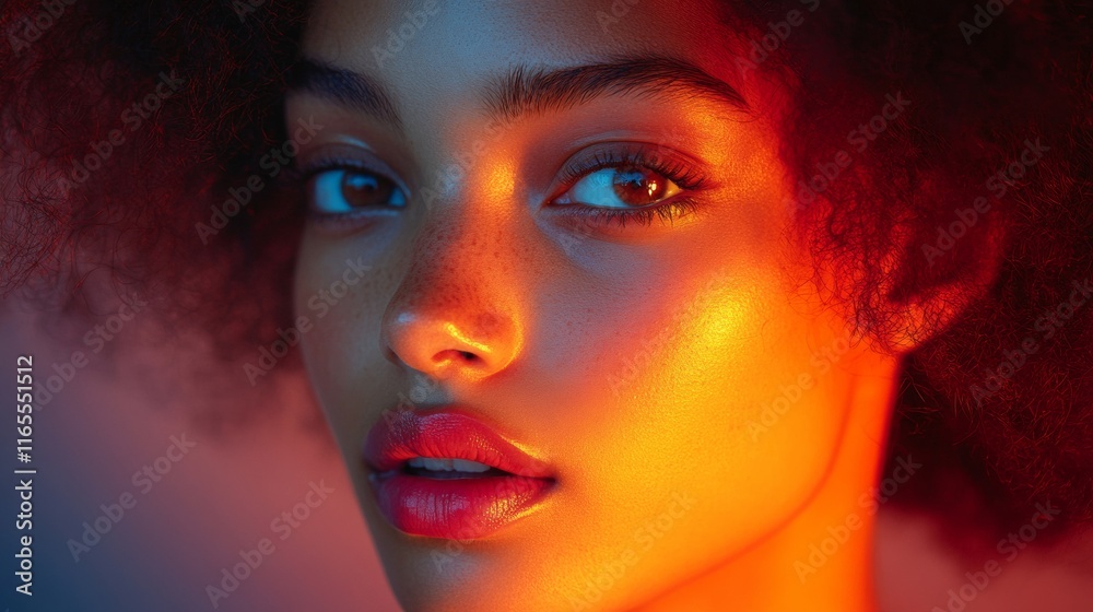 Portrait of a woman with radiant orange lighting Portrait of a woman with radiant orange lighting