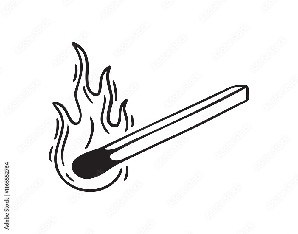 Burning match hand drawn doodle icon, simple line match drawing sketch, design outline element. Burning match hand drawn doodle icon, simple line match drawing sketch, design outline element.
