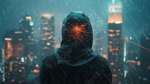 Hacker are planning to hack and attack networks and cyber security systems. Smart Innovation city with connection future wireless digital city and social media networking over the cityscape.