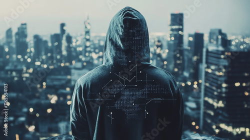 Hacker are planning to hack and attack networks and cyber security systems. Smart Innovation city with connection future wireless digital city and social media networking over the cityscape.