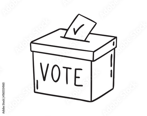 Ballot paper into the box and lettering vote sketch hand drawn doodle icon. Single element elections concept