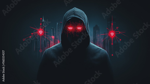 Hacker are planning to hack and attack networks and cyber security systems. Smart Innovation city with connection future wireless digital city and social media networking over the cityscape.