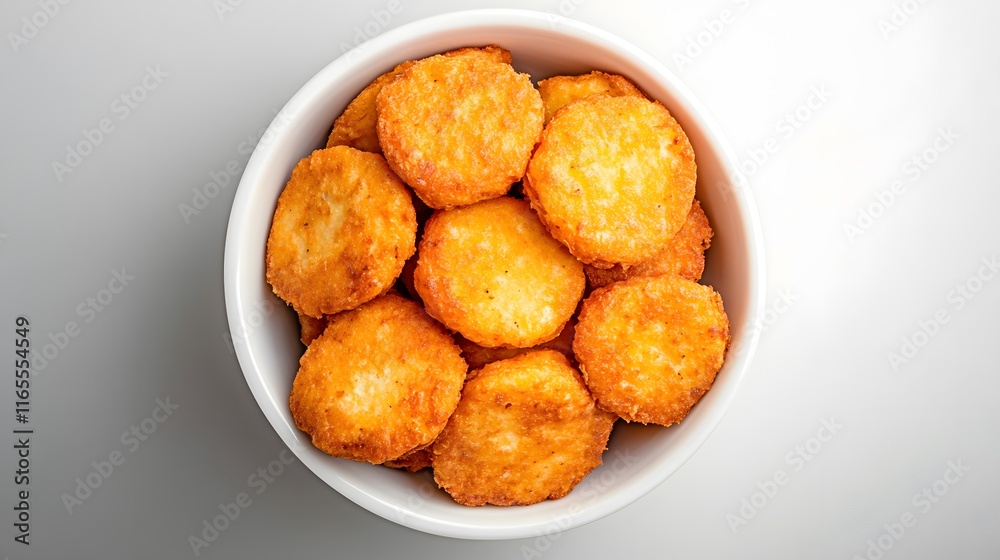 Golden Fried Potato Patties In A White Bowl Golden Fried Potato Patties In A White Bowl