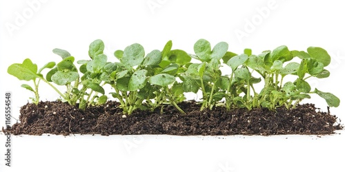 young seedling plant growing from soil isolated on white 