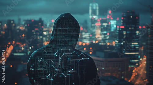 Hacker are planning to hack and attack networks and cyber security systems. Smart Innovation city with connection future wireless digital city and social media networking over the cityscape.