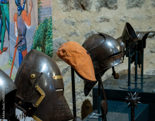 medieval knight helmet and cap photo