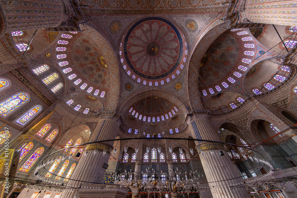 Interior of The Sultanahmet Mosque (Blue Mosque) in Istanbul ( Turkish: Sultan Ahmet Cami)