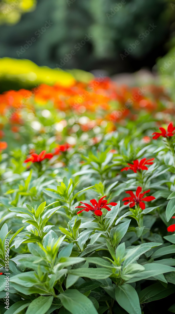Vibrant Red Flowers Green Leaves Photo Vibrant Red Flowers Green Leaves Photo