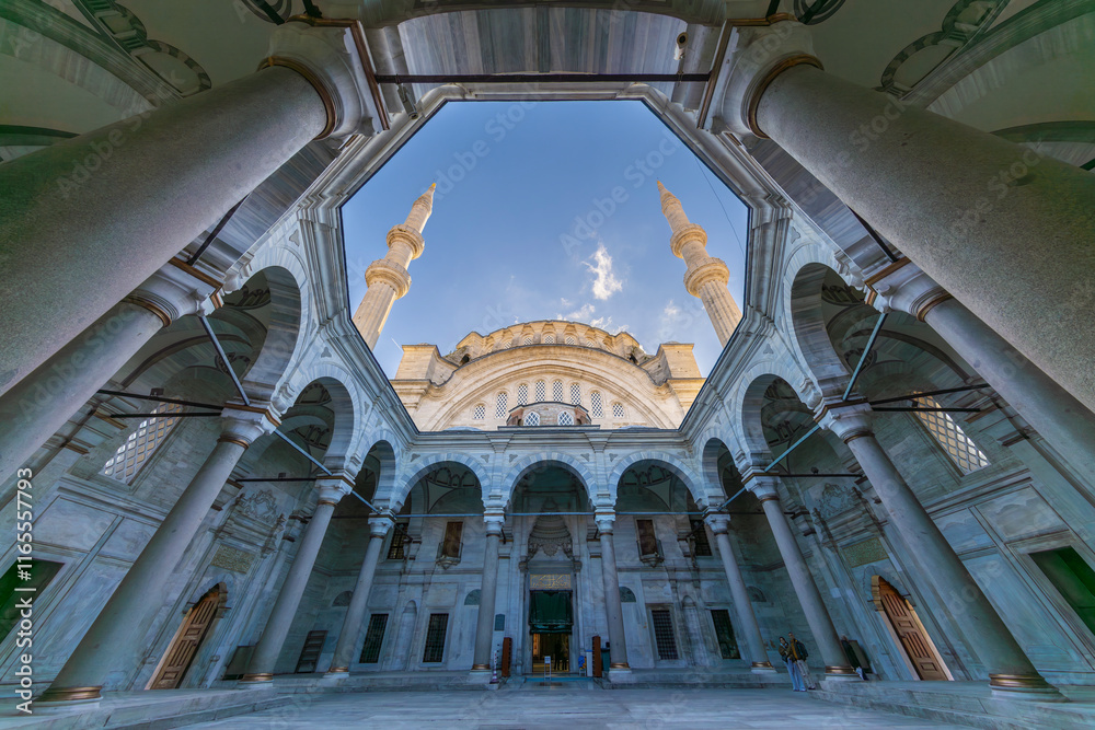 A beautiful view of the Nuruosmaniye Camii, the mosque near the Grand Bazaar in Istanbul, Turkey