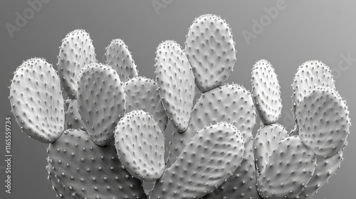 Monochrome close-up of a prickly pear cactus. photo