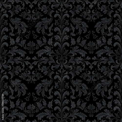 Black Floral Pattern Background: Dark Ornamental Wallpaper Texture with Subtle Spotlight Effect