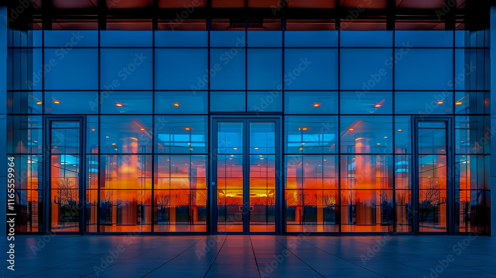 Modern Glass Building Reflecting Vibrant Sunset Colors.. Modern Glass Building Reflecting Vibrant Sunset Colors..