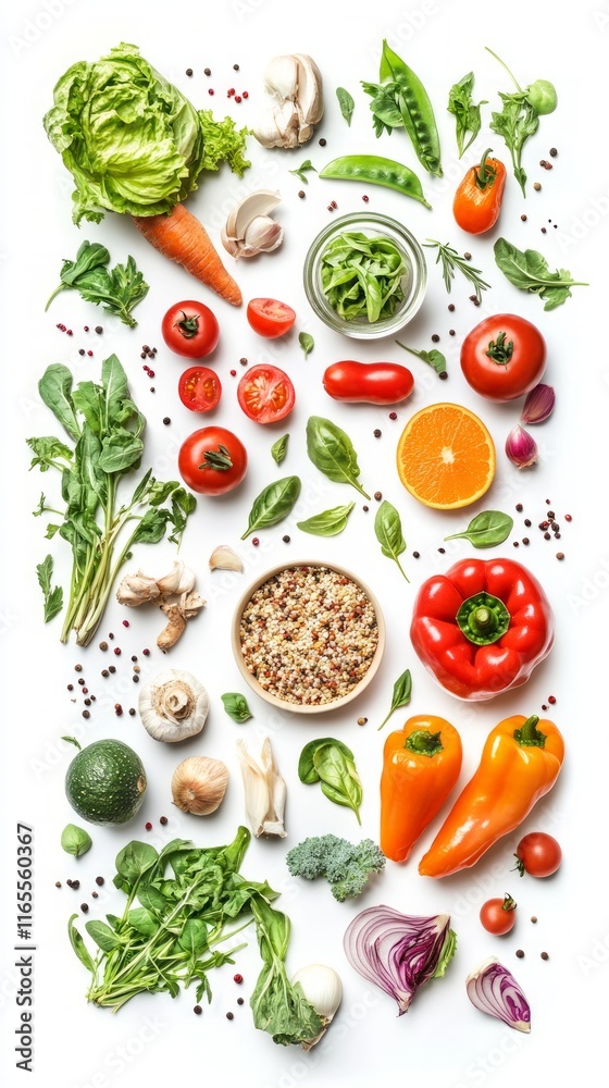 Vibrant Medley of Fresh Produce and Quinoa: A Colorful Feast for the Eyes and the Body. A healthy and delicious food arrangement, perfect for a gourmet meal or a healthy lifestyle Vibrant Medley of Fresh Produce and Quinoa: A Colorful Feast for the Eyes and the Body. A healthy and delicious food arrangement, perfect for a gourmet meal or a healthy lifestyle
