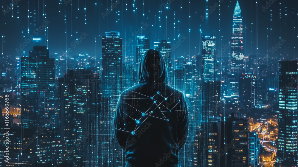 Hacker are planning to hack and attack networks and cyber security systems. Smart Innovation city with connection future wireless digital city and social media networking over the cityscape. Hacker are planning to hack and attack networks and cyber security systems. Smart Innovation city with connection future wireless digital city and social media networking over the cityscape.