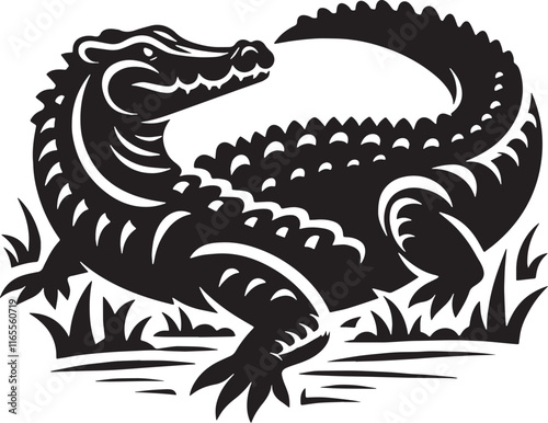 Crocodile Silhouette line art vector illustration on white background