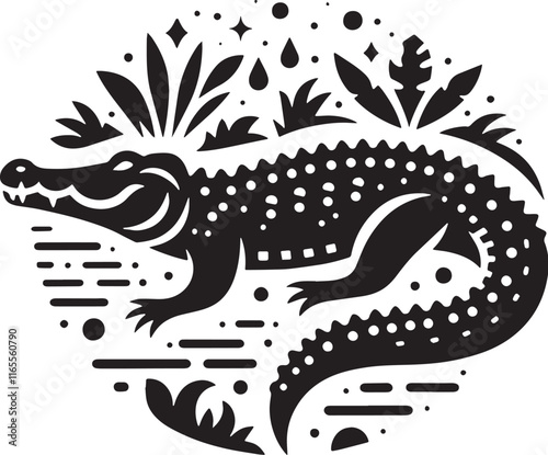 Crocodile Silhouette line art vector illustration on white background photo