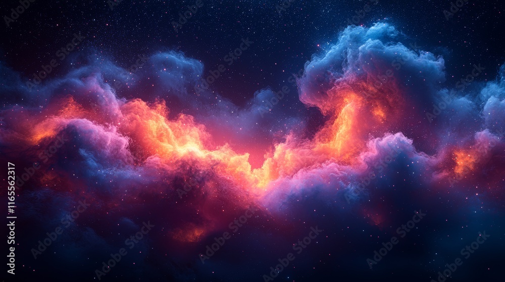 Fototapeta premium Dramatic night sky with glowing orange clouds