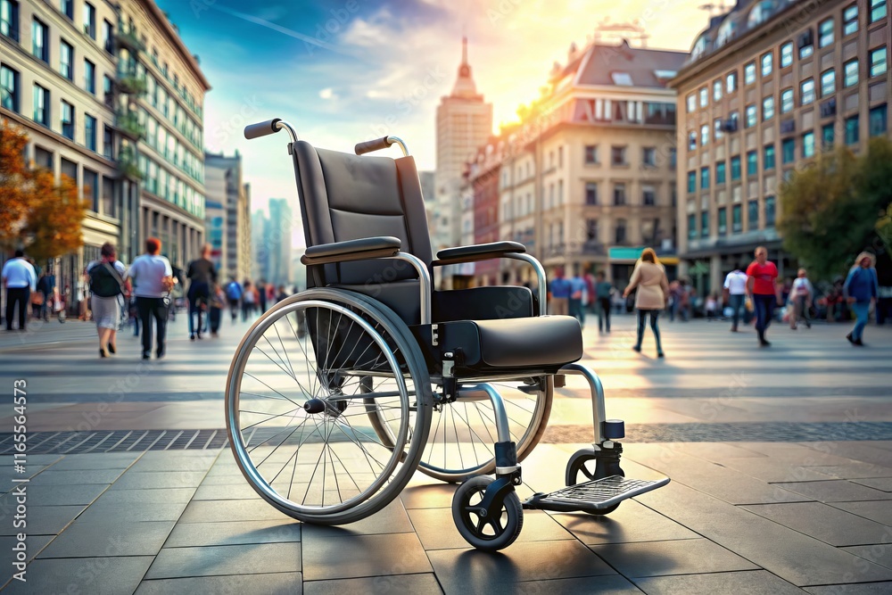Obraz premium Black Wheelchair in Crowded City Street - Accessible Transportation Stock Photo