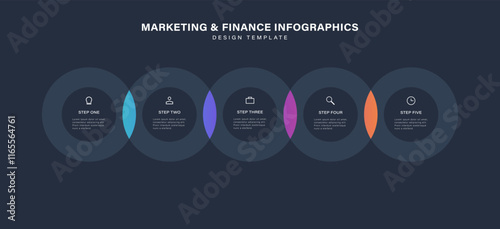 Simple infographic design template. Concept of intersection 5 business fields or areas