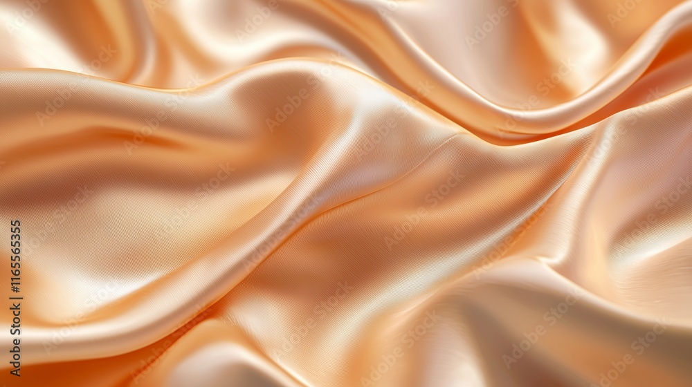 Obraz premium Soft and smooth textured satin fabric with elegant waves and a warm peach hue displayed under gentle lighting