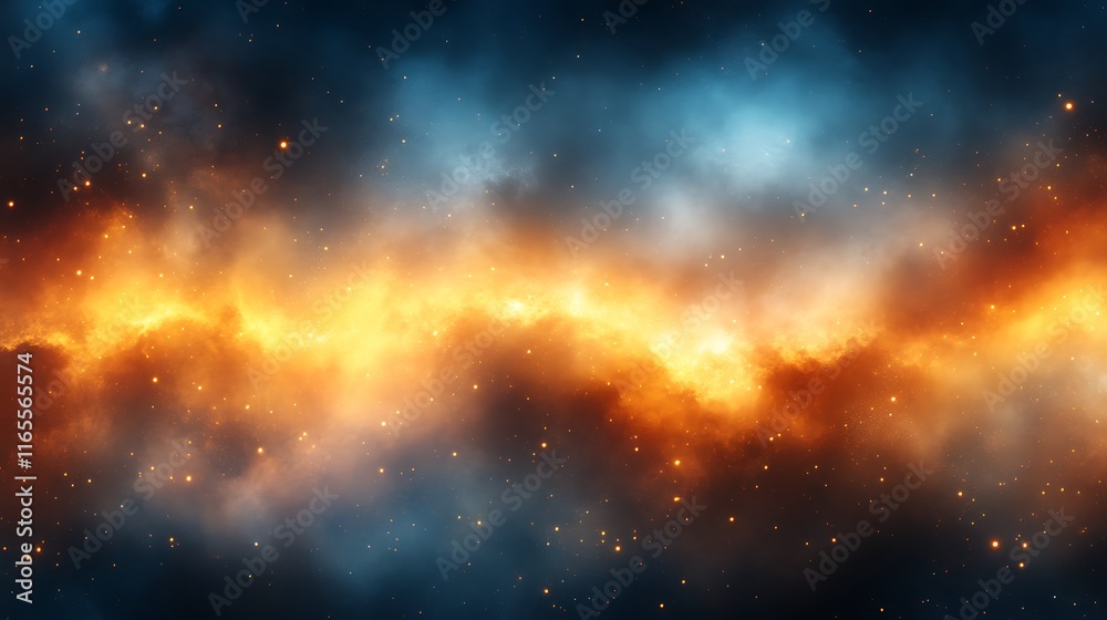 Fototapeta premium Celestial Nebula fiery orange and blue cosmic dust
