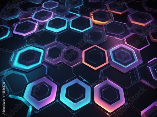 Digital hexagonal patterns with glowing edges