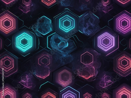 Digital hexagonal patterns with glowing edges