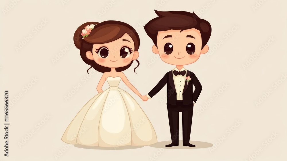 Chibi Style Wedding Couple Bride and Groom in Elegant Attire Chibi Style Wedding Couple Bride and Groom in Elegant Attire