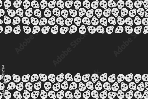 Skulls Top and bottom rectangular frame border in grayscale Day of the dead Copy space Template idea