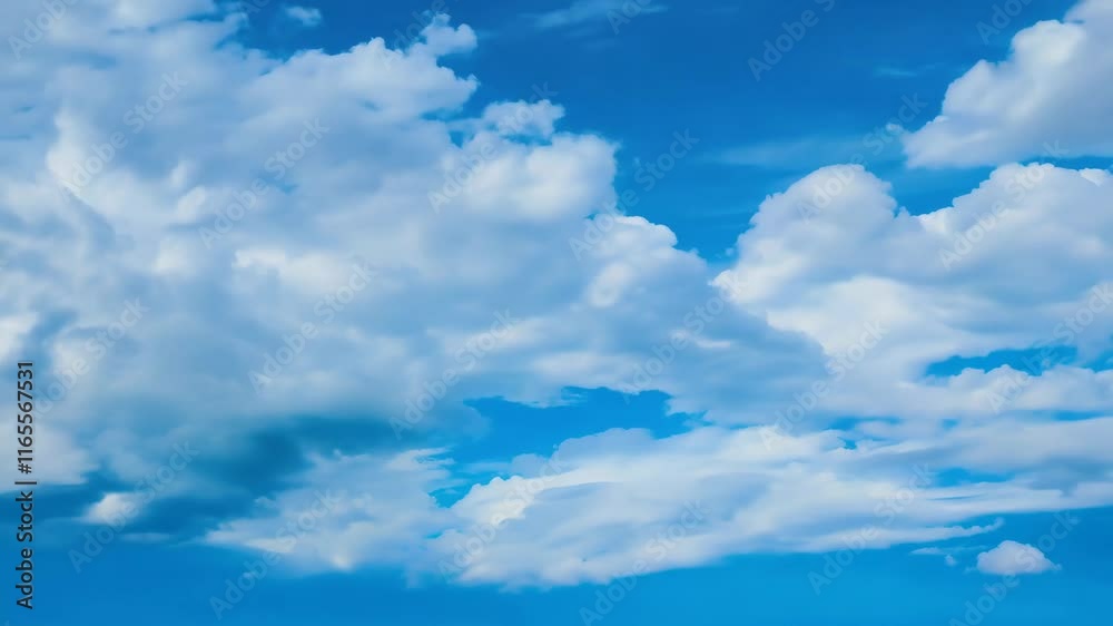 White clouds scattered in a vivid blue sky, evoking peace and freedom, suitable for nature visuals, travel content, or aviation-related themes