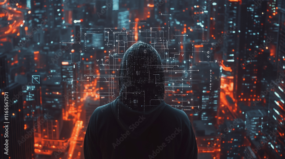 Hacker are planning to hack and attack networks and cyber security systems. Smart Innovation city with connection future wireless digital city and social media networking over the cityscape. Hacker are planning to hack and attack networks and cyber security systems. Smart Innovation city with connection future wireless digital city and social media networking over the cityscape.