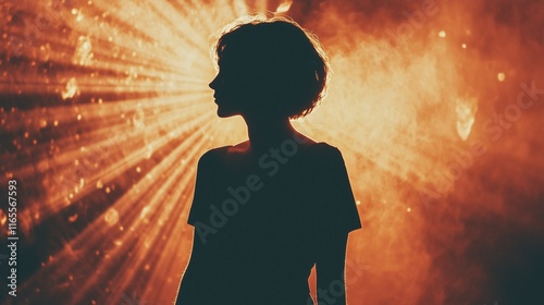 Ethereal Human Silhouette in Glowing Light Corridor