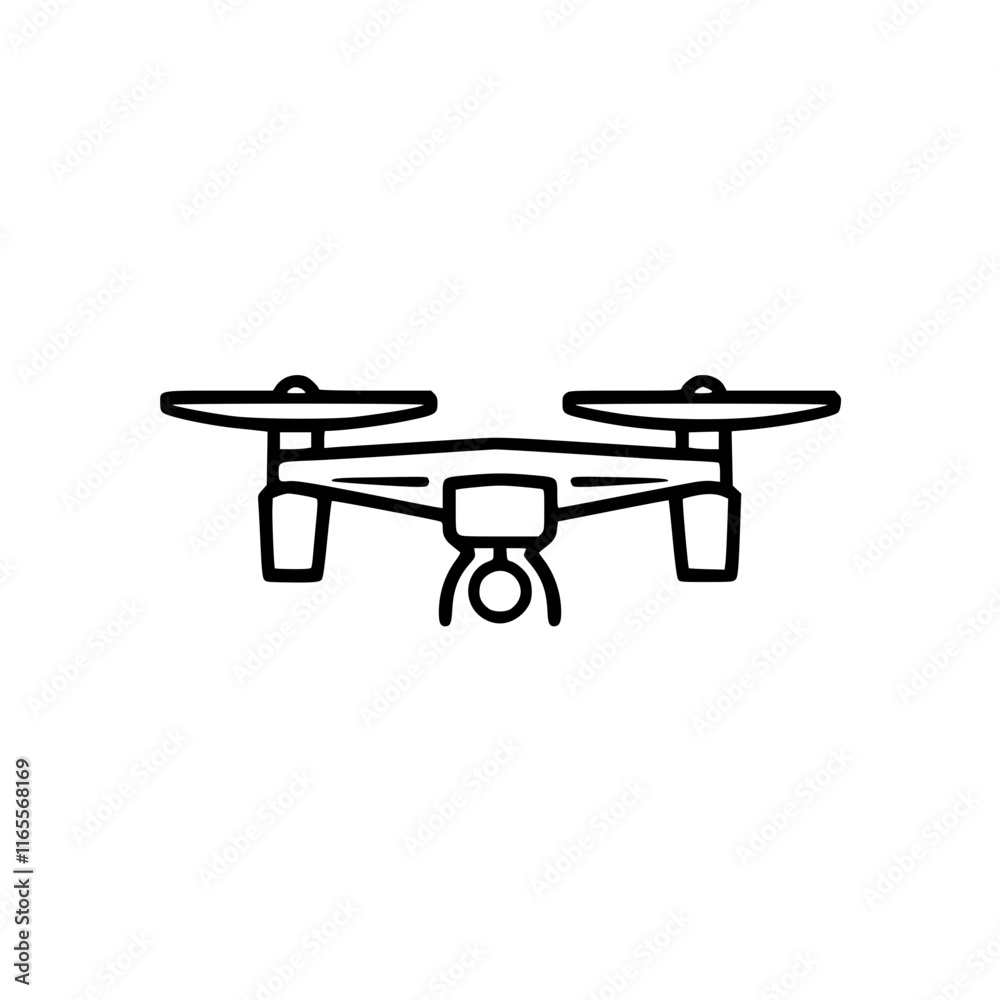 Quadcopter drone illustration. A simple line drawing of a modern unmanned aerial vehicle with four rotors and a camera. Quadcopter drone illustration. A simple line drawing of a modern unmanned aerial vehicle with four rotors and a camera.