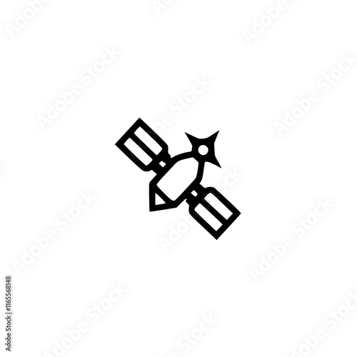 Satellite in orbit, a simple line art illustration representing a communications or observation satellite. Ideal for technology, space exploration, and communication themes.