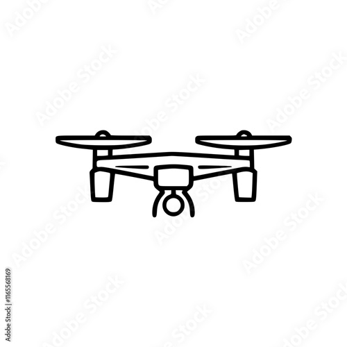 Quadcopter drone illustration.  A simple line drawing of a modern unmanned aerial vehicle with four rotors and a camera.