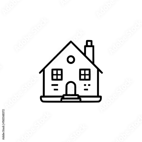 Simple line drawing of a house with a chimney, windows, and a small door.  Perfect for real estate, home, or family-themed projects. Clean and minimalist design.