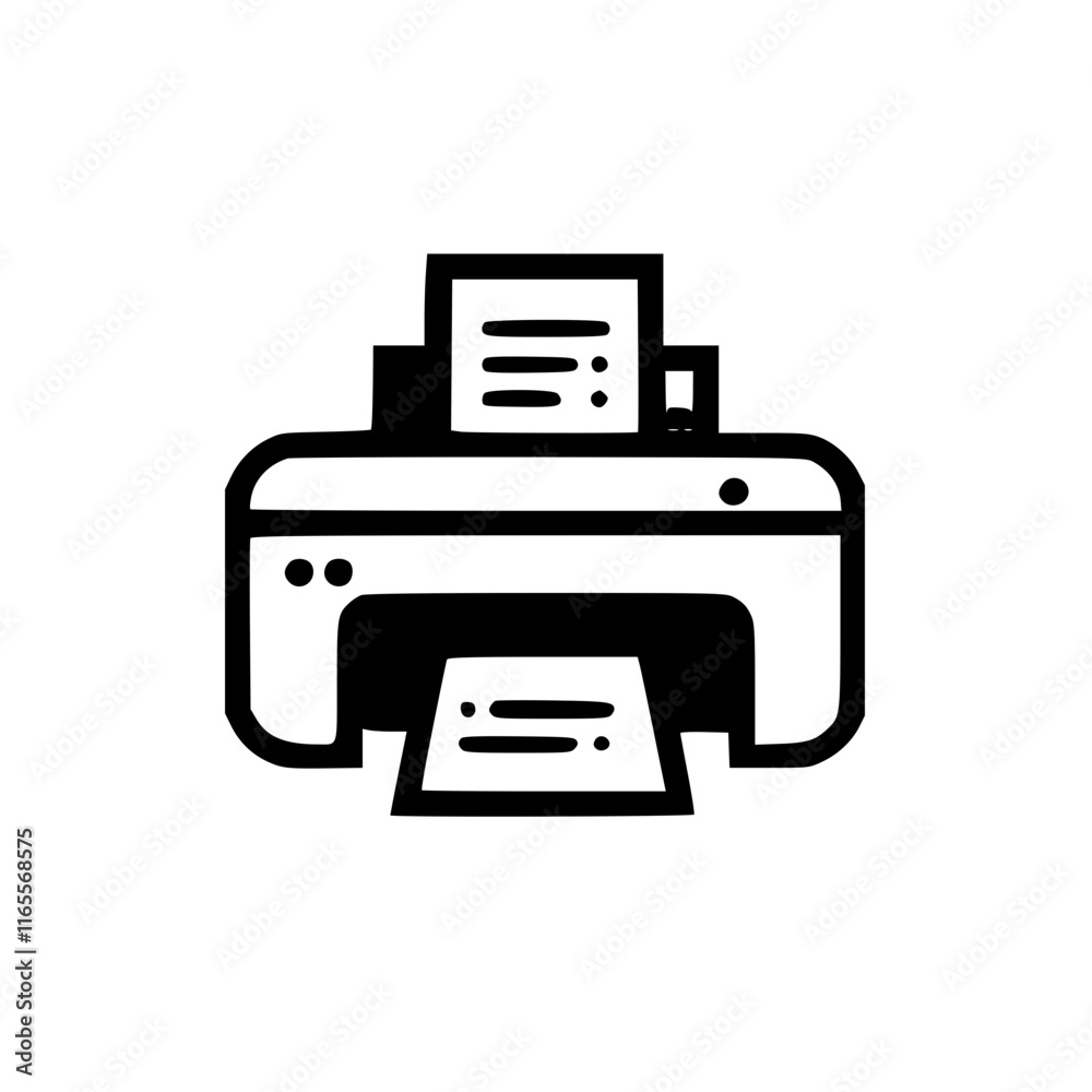 A printer icon, simple line art illustration of a home or office printer, printing a document. Perfect for websites, apps, or presentations needing a printing or document related image. A printer icon, simple line art illustration of a home or office printer, printing a document. Perfect for websites, apps, or presentations needing a printing or document related image.