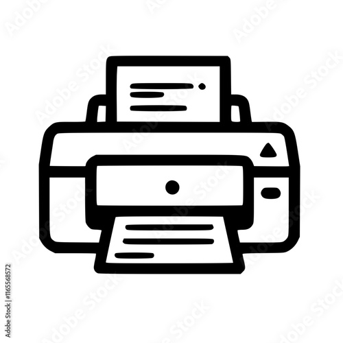 Line art illustration of a printer with paper feeding in and out.  Perfect for office, technology, or productivity concepts.  Simple and clean design.