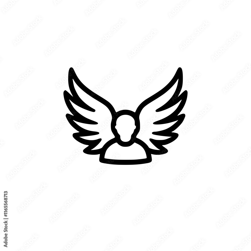 Obraz premium Winged figure icon. Symbolic representation of freedom, flight, speed, and ascension. Perfect for concepts of travel, success, or spiritual liberation.