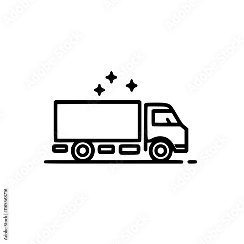 Clean delivery truck icon.  Simple line art illustration of a box truck, perfect for logistics, shipping, or transportation related projects.  Clean and efficient design.