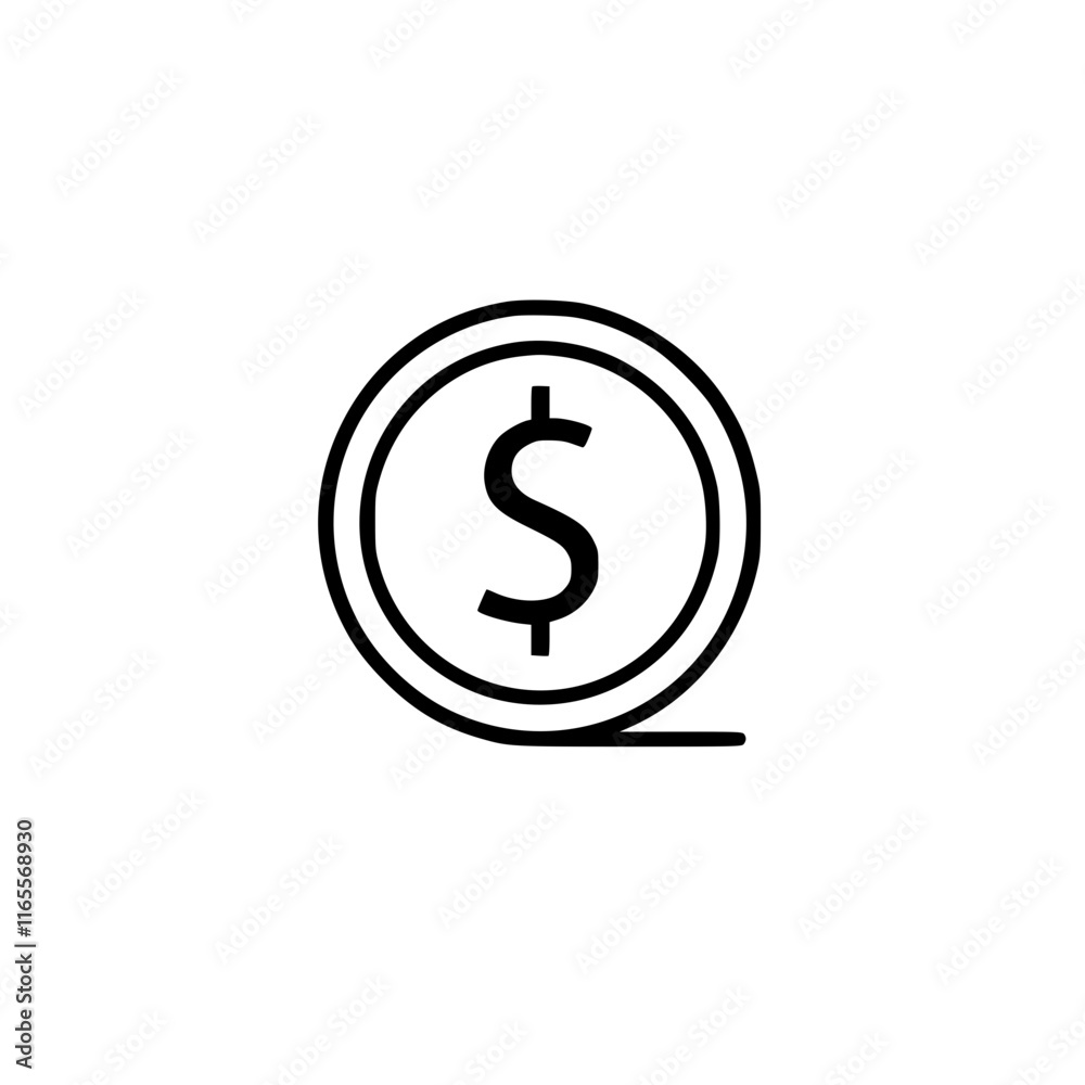 Simple line art illustration of a coin with a dollar sign in the center. A minimalist design perfect for financial or monetary concepts. Simple line art illustration of a coin with a dollar sign in the center. A minimalist design perfect for financial or monetary concepts.