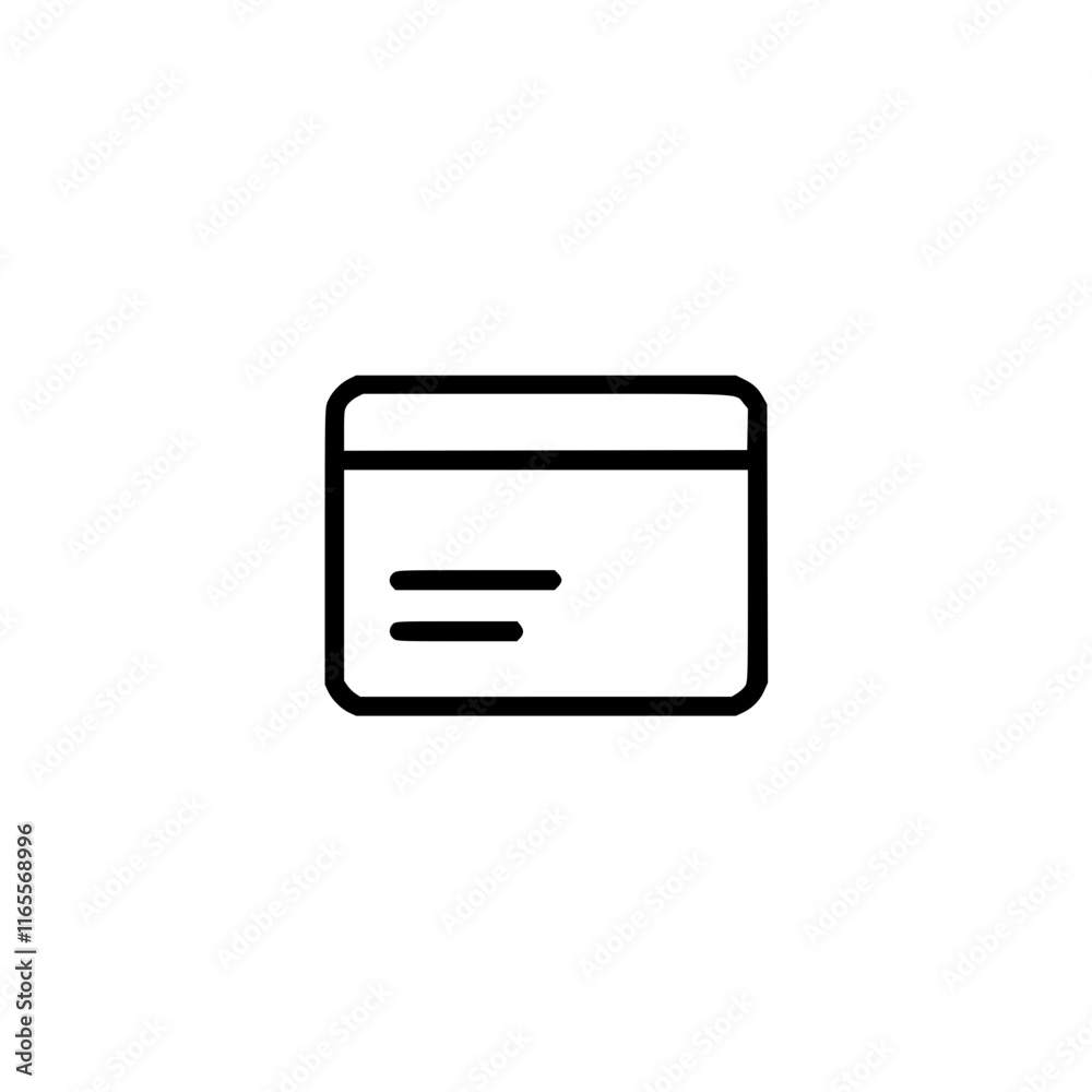 Simple line art illustration of a generic card or ID. Perfect for websites, apps, or presentations needing a clean, minimalist design element. Simple line art illustration of a generic card or ID. Perfect for websites, apps, or presentations needing a clean, minimalist design element.