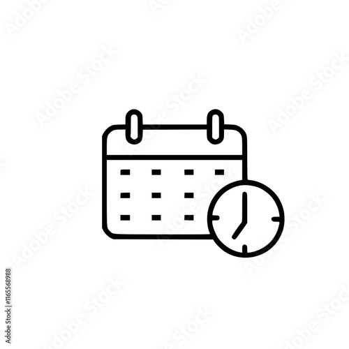 Calendar and clock icon.  Simple line art graphic depicting time management, scheduling, and appointments. Perfect for websites, apps, and presentations needing a clean, modern visual.