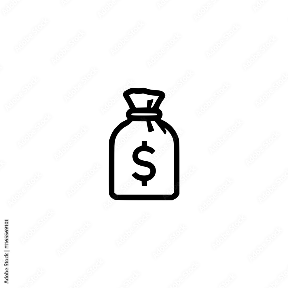Money bag icon. A simple line art illustration of a sack with a dollar sign, representing wealth, finance, and investments. Perfect for financial websites, apps, or presentations. Money bag icon. A simple line art illustration of a sack with a dollar sign, representing wealth, finance, and investments. Perfect for financial websites, apps, or presentations.