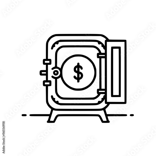 Open safe with a dollar coin inside.  A symbol of security, finance, and wealth. Ideal for financial concepts, banking, investment, and business illustrations.