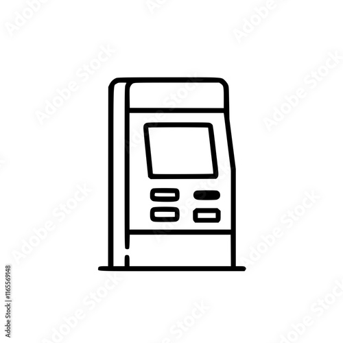 ATM machine icon.  Simple line art illustration of a standalone automated teller machine, perfect for financial apps, websites, and informational graphics.