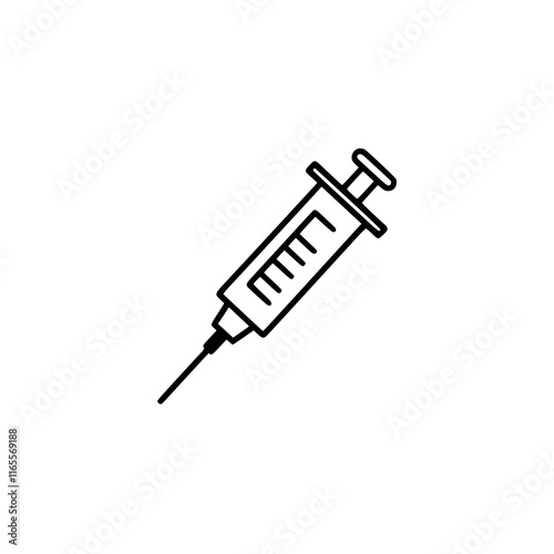 Medical syringe illustration.  Simple line drawing of a hypodermic needle for healthcare or medical purposes.  A clean and minimalist design, perfect for various applications.