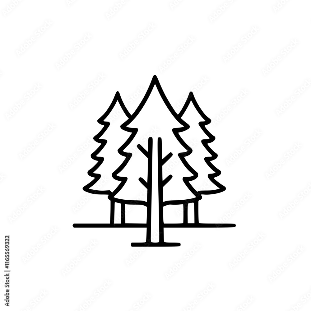 Simple line art illustration of three evergreen trees. A minimalist design perfect for nature-themed projects, logos, or websites. Clean lines and a classic representation of forest scenery. Simple line art illustration of three evergreen trees. A minimalist design perfect for nature-themed projects, logos, or websites. Clean lines and a classic representation of forest scenery.